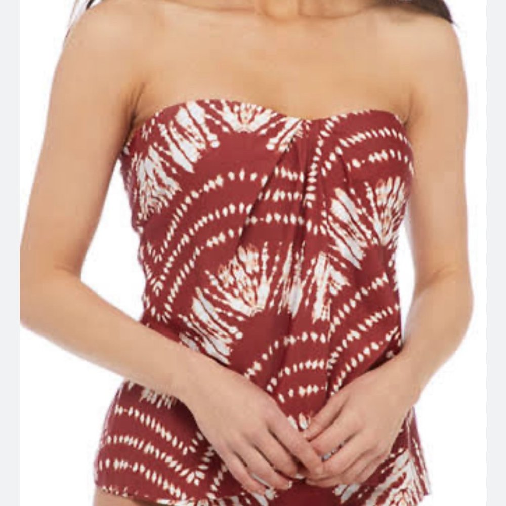 New Directions size medium tie dye draped bandeau tankini swim top NWT